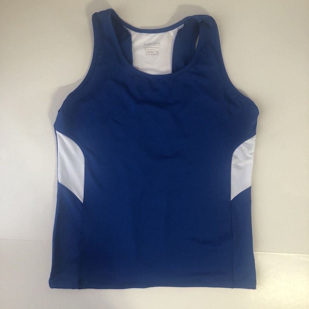Augusta Sportswear Tank Top Womens XL Blue White Sleeveless Pullover Athletic